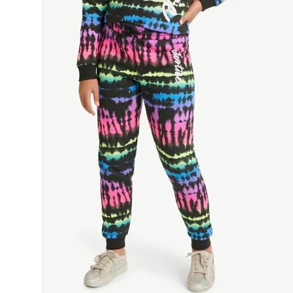 NWT Justice Girls Sz M(10) Colorful Fleece Tie Dye Joggers Graphic Sweatpants
